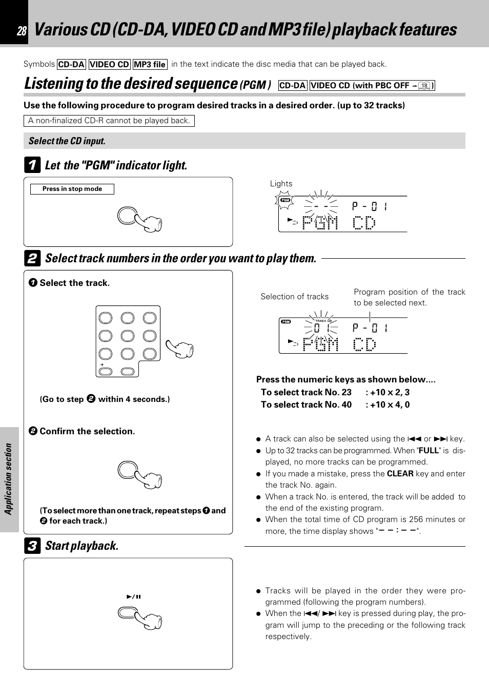 Listening to the desired sequence (pgm ), Listening to the desired sequence, Pgm ) | Kenwood HM-353V User Manual | Page 28 / 56