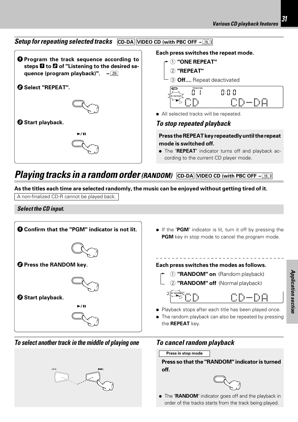 Playing tracks in a random order (random), Playing tracks in a random order, Setup for repeating selected tracks | Random) | Kenwood HM-353V User Manual | Page 31 / 56