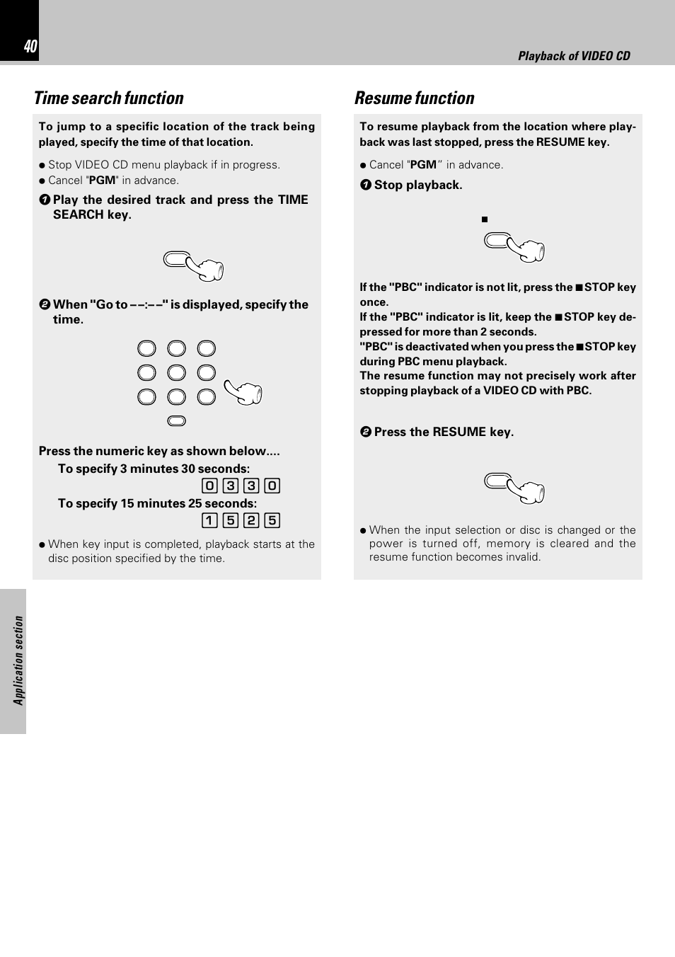 Time search function, Resume function | Kenwood HM-353V User Manual | Page 40 / 56