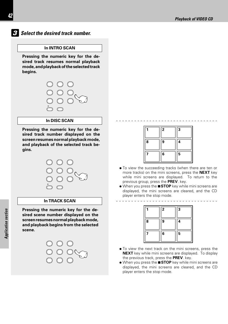 Select the desired track number, Playback of video cd | Kenwood HM-353V User Manual | Page 42 / 56