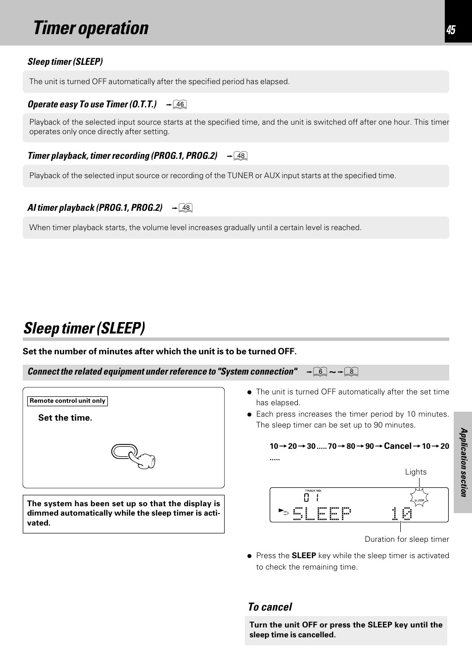 Timer operation, Sleep timer (sleep) | Kenwood HM-353V User Manual | Page 45 / 56