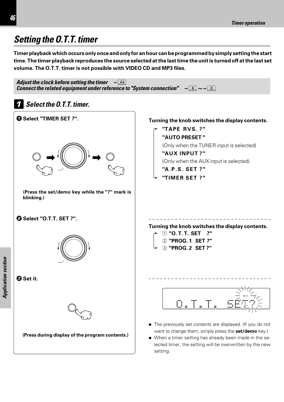 Setting the o.t.t. timer, O . t . t . s e t, Select the o.t.t. timer | Kenwood HM-353V User Manual | Page 46 / 56