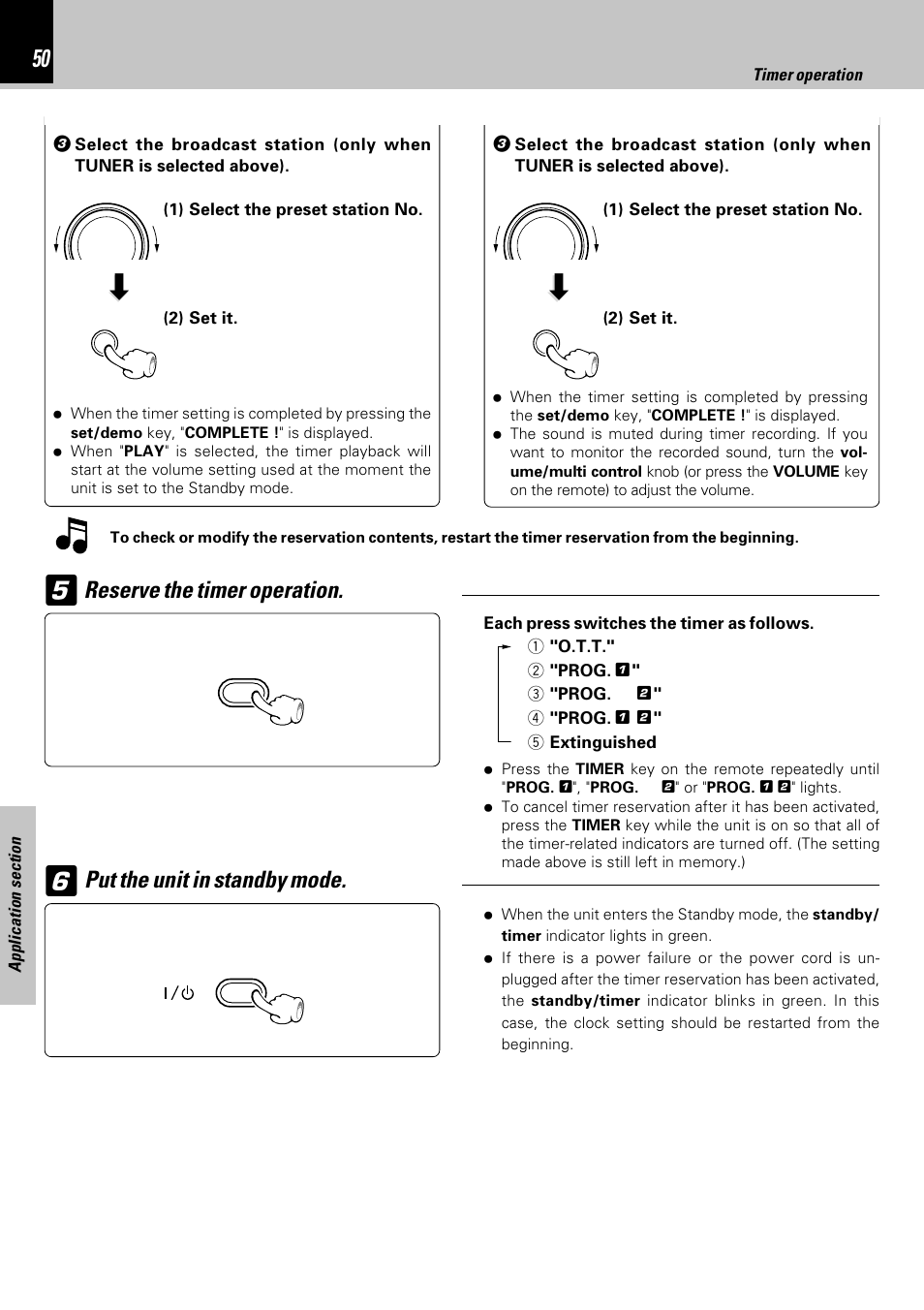 Put the unit in standby mode, Reserve the timer operation | Kenwood HM-353V User Manual | Page 50 / 56