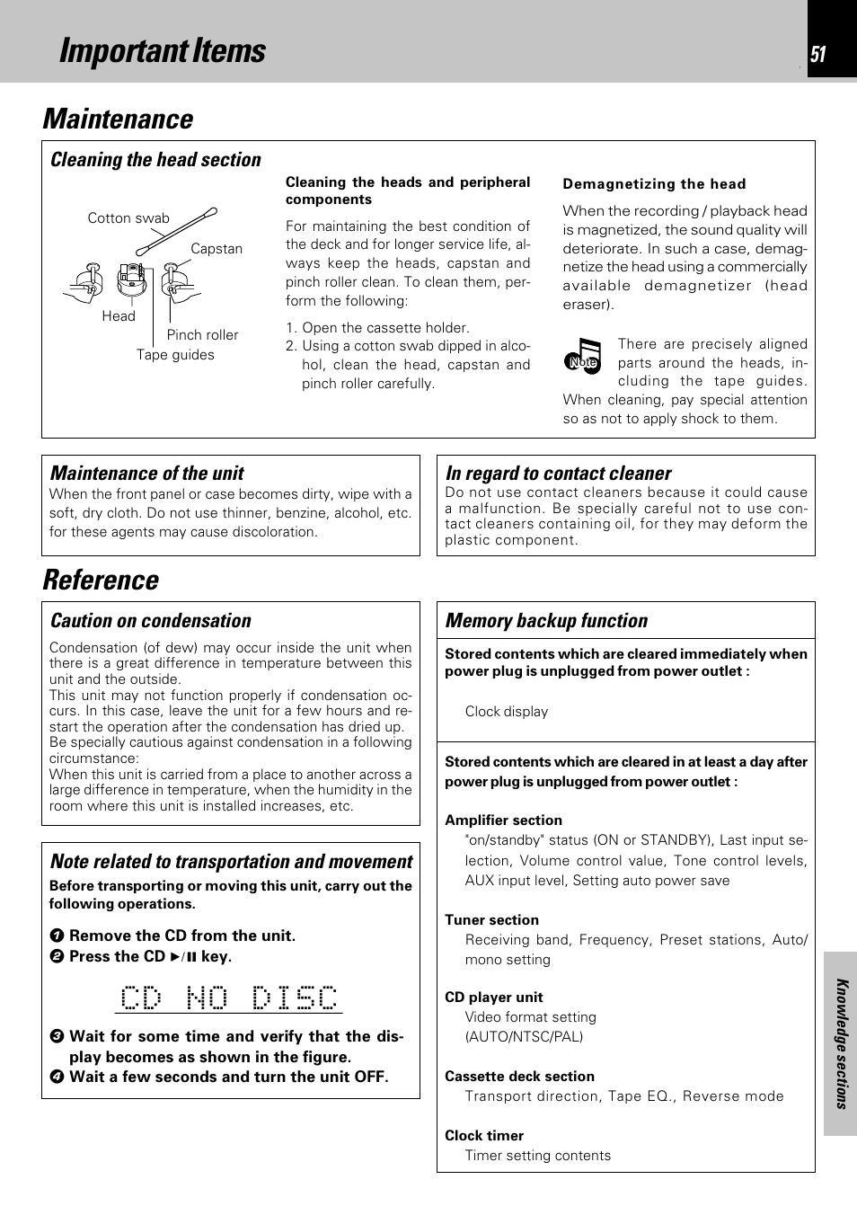 Important items, Maintenance reference | Kenwood HM-353V User Manual | Page 51 / 56