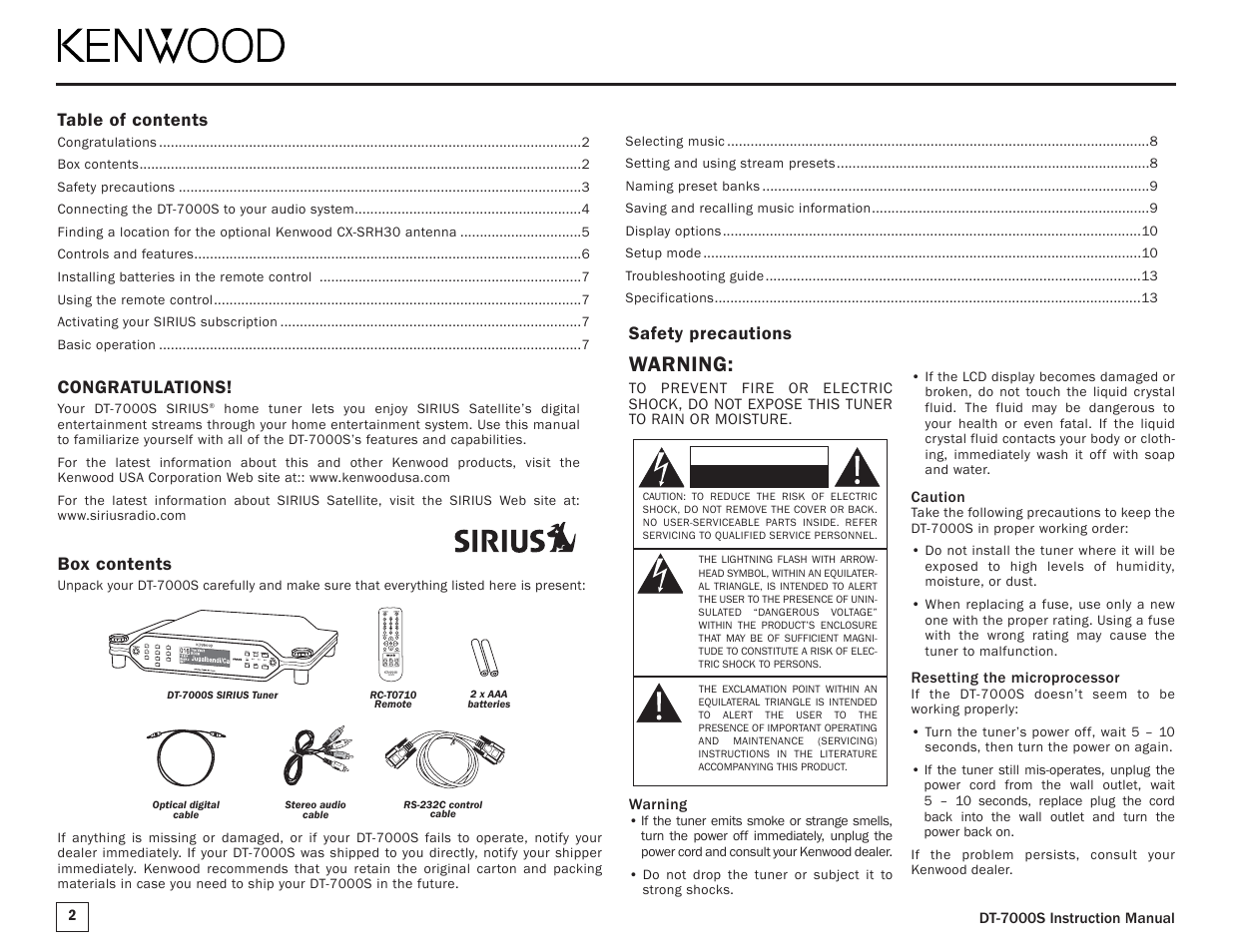 Kenwood DT-7000S User Manual | Page 2 / 16