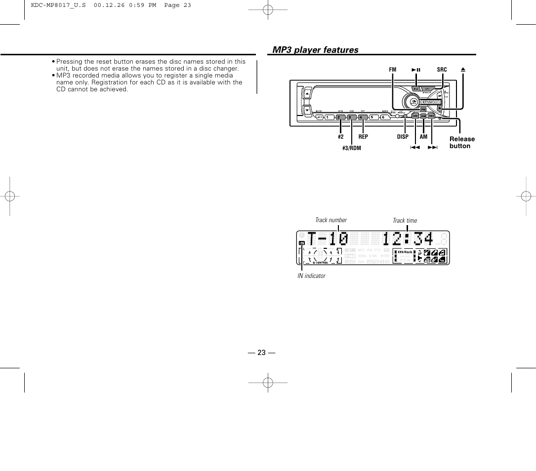 Mp3 player features | Kenwood KDC-MP8017 User Manual | Page 23 / 41