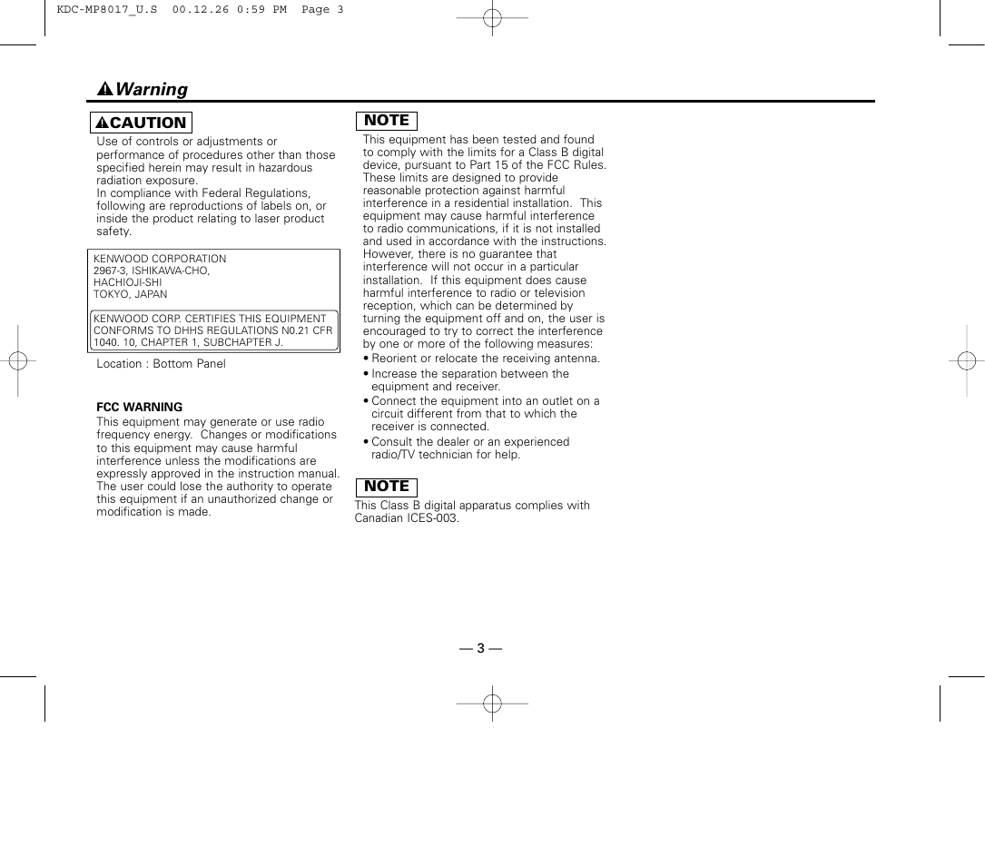 Safety precautions, Warning, 2 warning | Kenwood KDC-MP8017 User Manual | Page 3 / 41