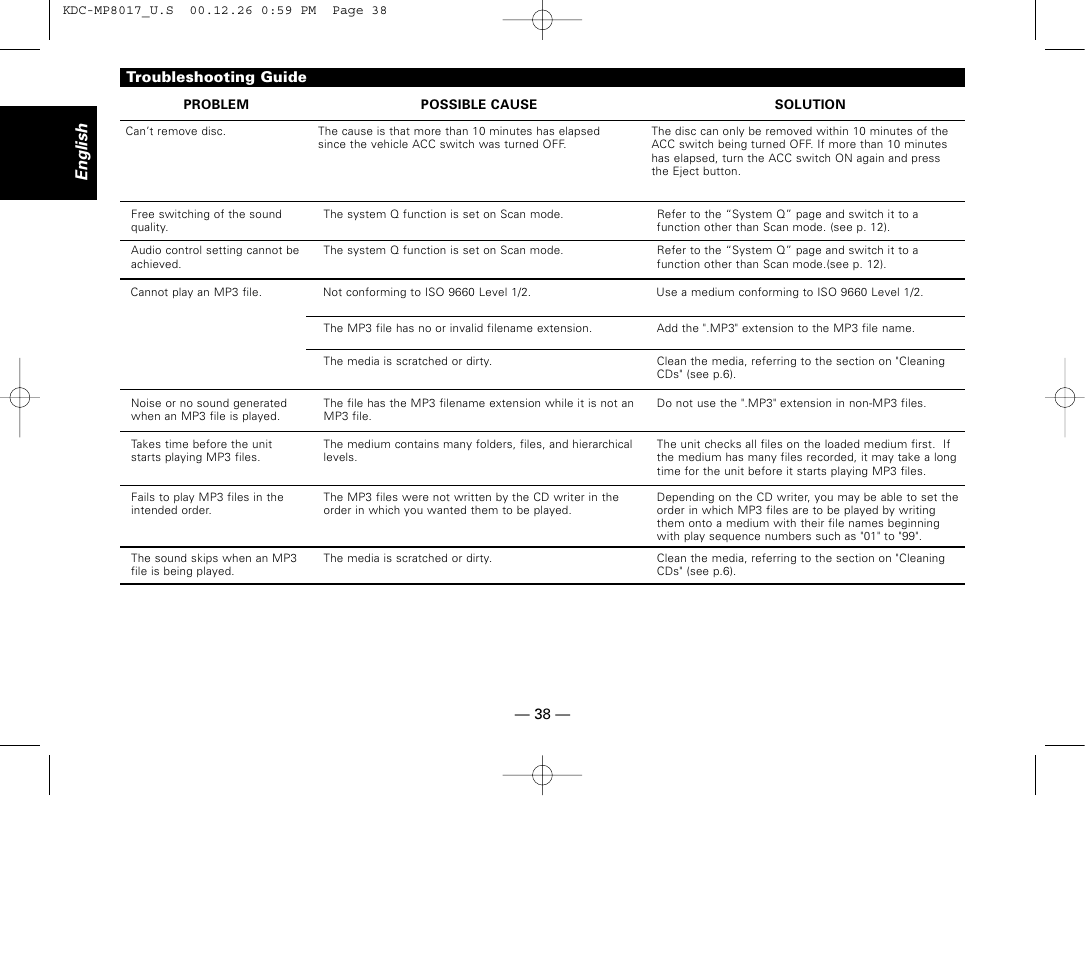 English | Kenwood KDC-MP8017 User Manual | Page 38 / 41