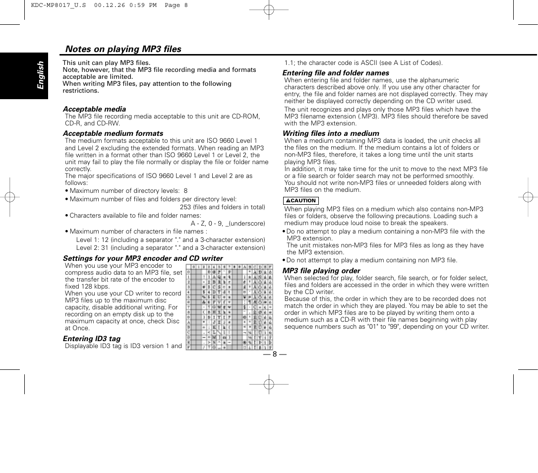 Notes on playing mp3 files | Kenwood KDC-MP8017 User Manual | Page 8 / 41