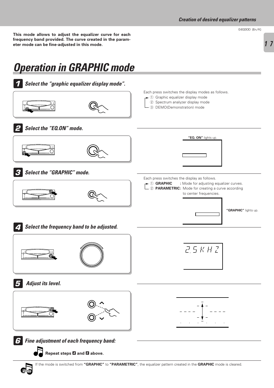 Operation in graphic mode, 2 5 k h z | Kenwood G-EQ300 User Manual | Page 17 / 28