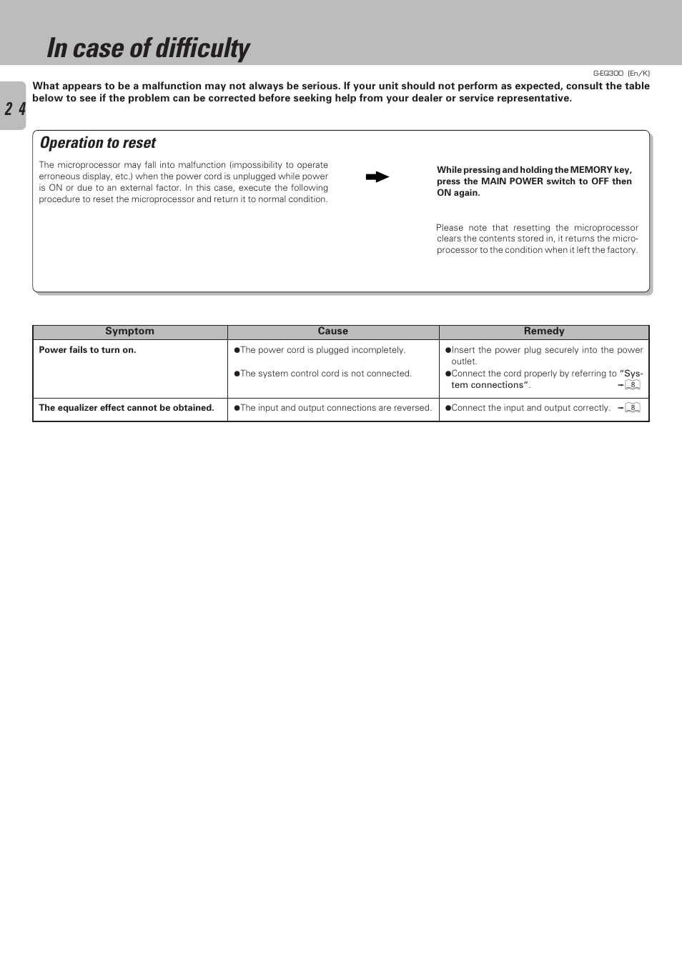 Operation to reset | Kenwood G-EQ300 User Manual | Page 24 / 28