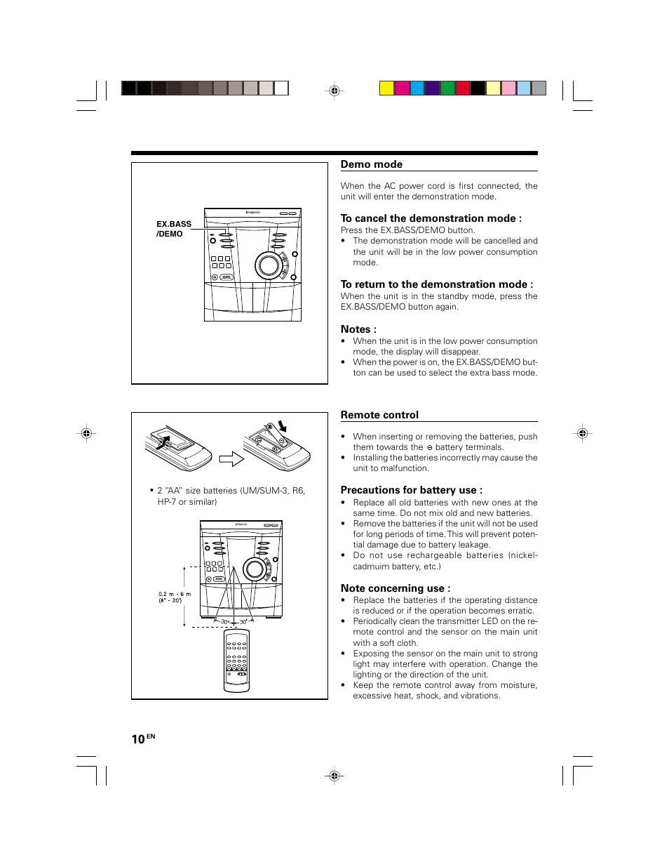 Demo mode, Remote control | Kenwood XD-A75 XD-A55 User Manual | Page 10 / 32