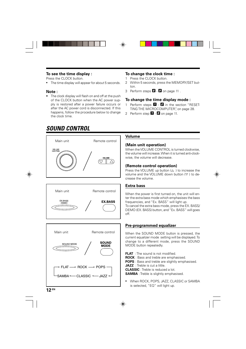 Sound control, Volume, Extra bass | Pre-programmed equalizer | Kenwood XD-A75 XD-A55 User Manual | Page 12 / 32