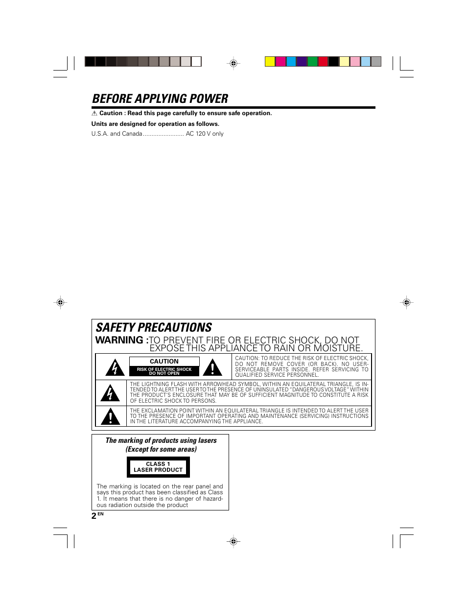 Before applying power, Safety precautions, Warning | Kenwood XD-A75 XD-A55 User Manual | Page 2 / 32