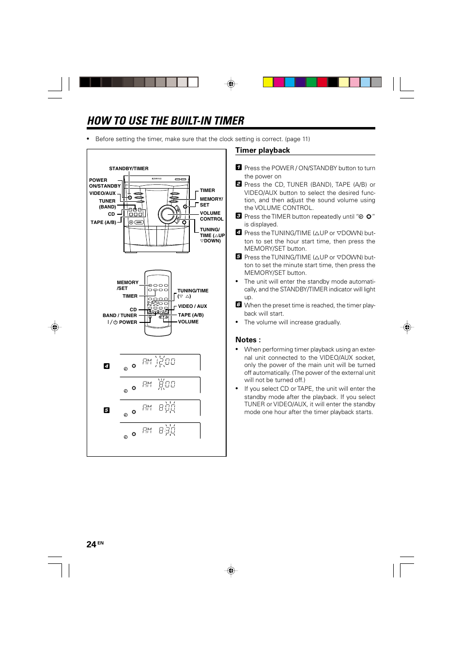 How to use the built-in timer, Timer playback | Kenwood XD-A75 XD-A55 User Manual | Page 24 / 32