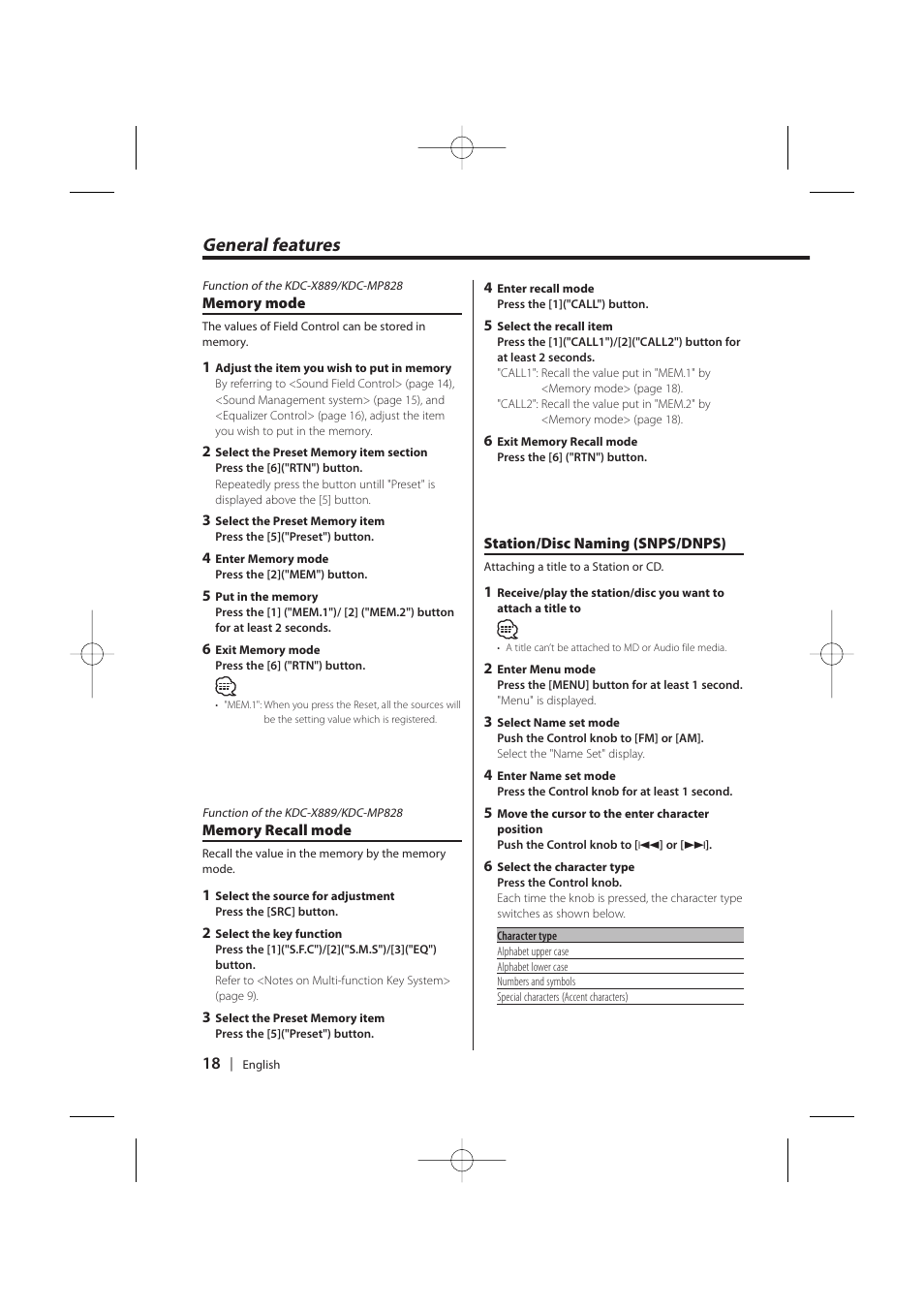 General features | Kenwood KDC-MP628 User Manual | Page 18 / 64