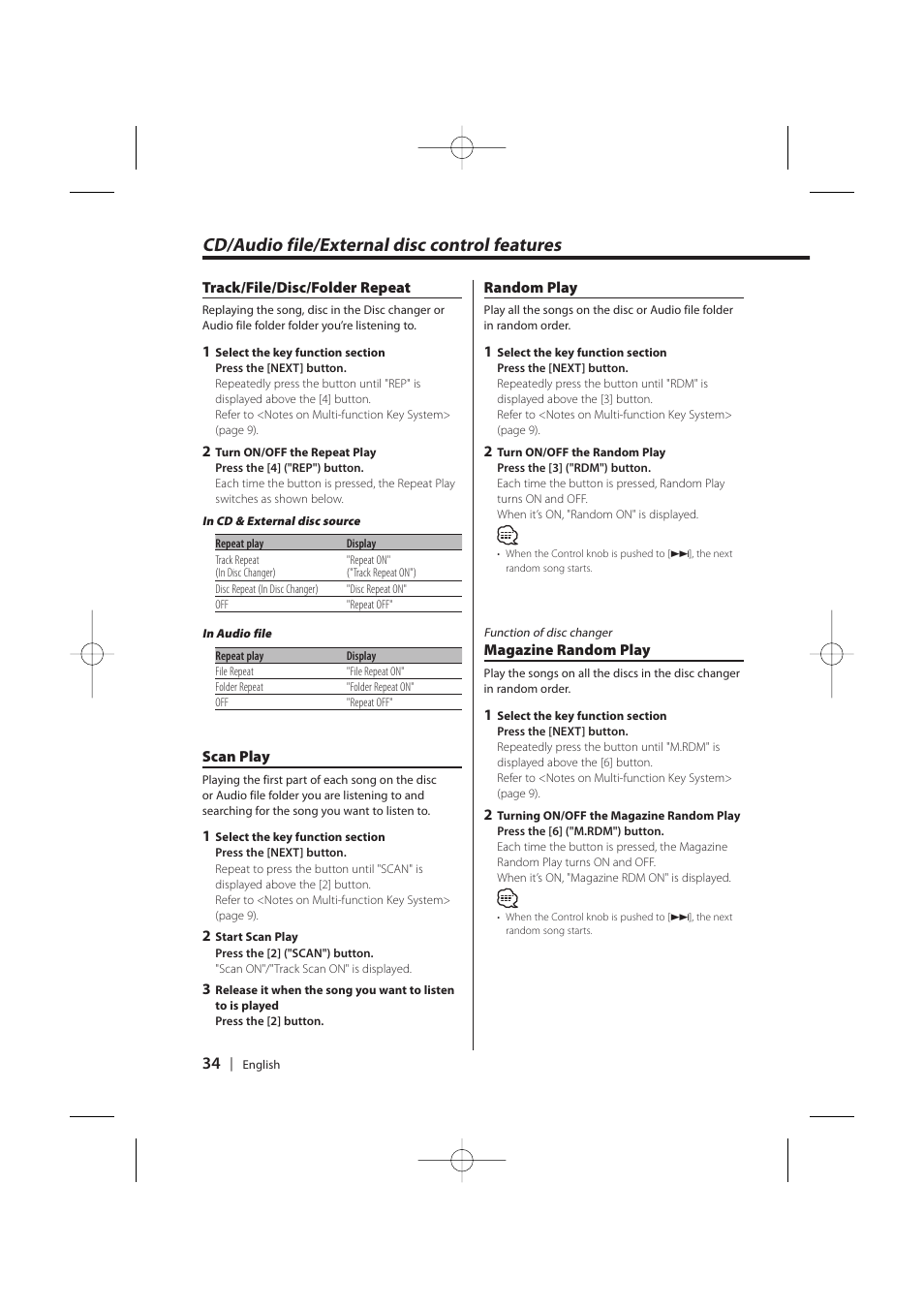 Cd/audio file/external disc control features | Kenwood KDC-MP628 User Manual | Page 34 / 64