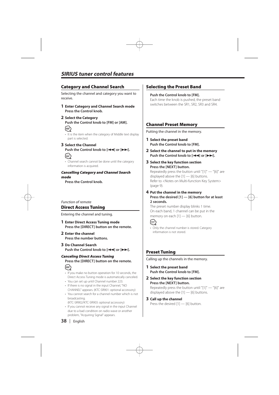 Sirius tuner control features | Kenwood KDC-MP628 User Manual | Page 38 / 64