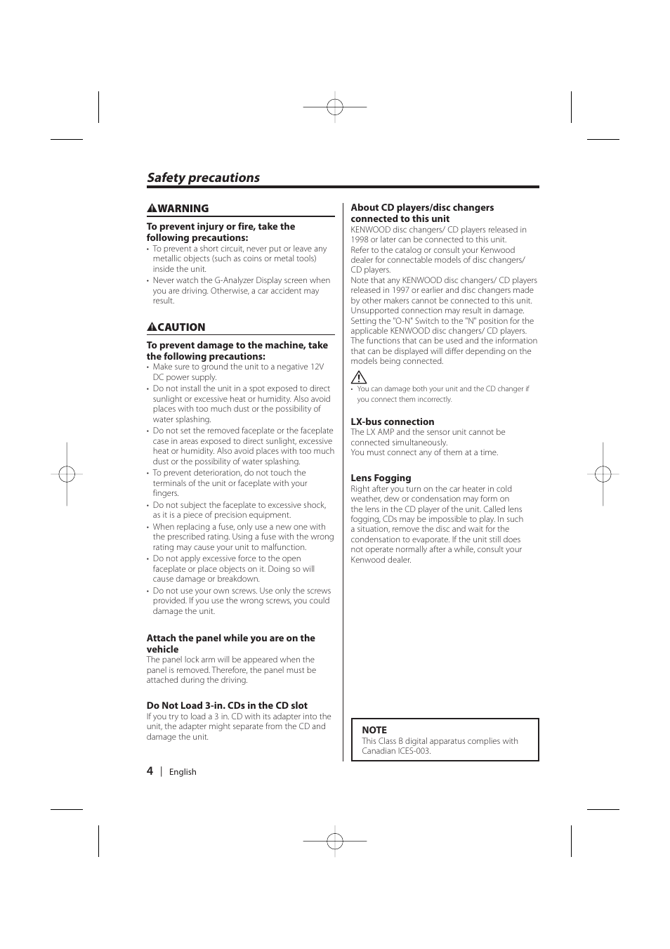 Safety precautions | Kenwood KDC-MP628 User Manual | Page 4 / 64