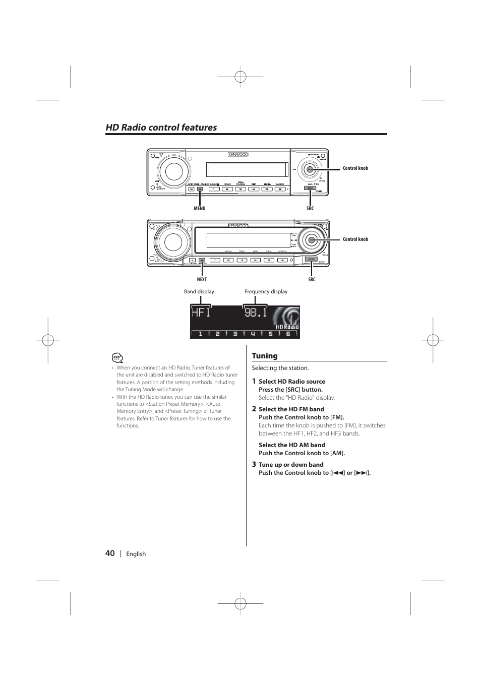 Hd radio control features | Kenwood KDC-MP628 User Manual | Page 40 / 64