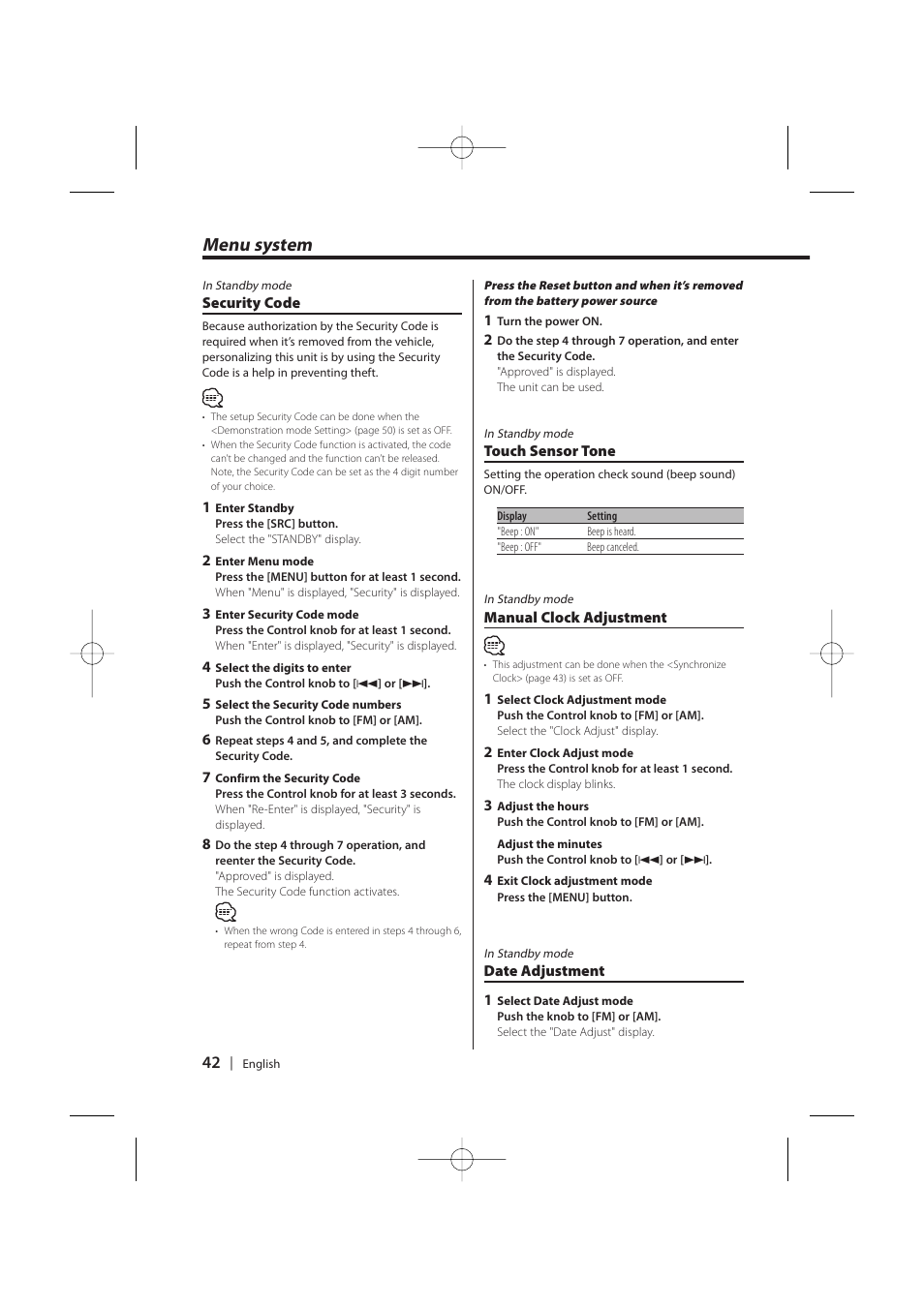 Menu system | Kenwood KDC-MP628 User Manual | Page 42 / 64