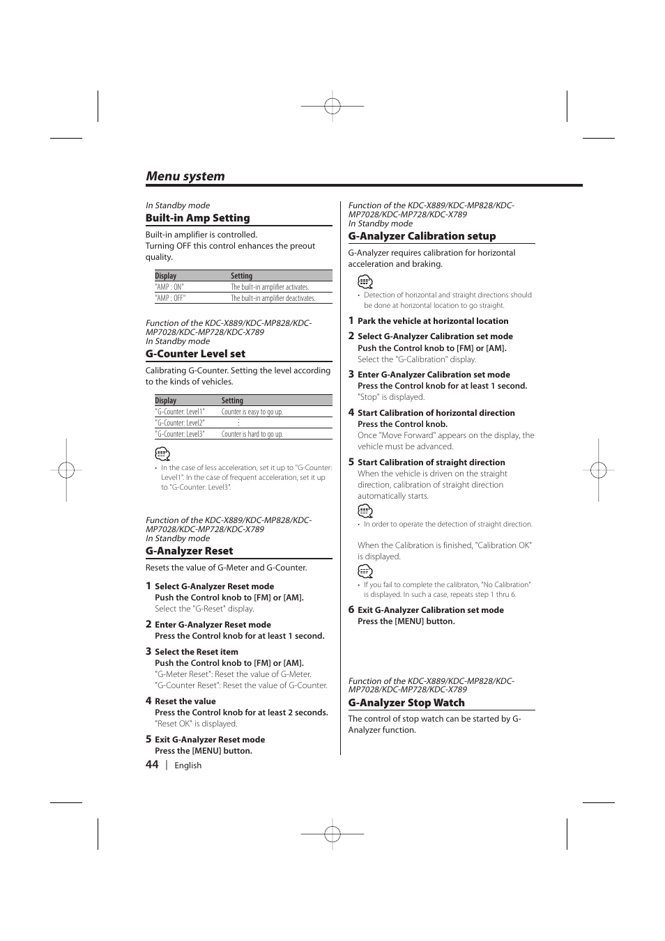 Menu system | Kenwood KDC-MP628 User Manual | Page 44 / 64