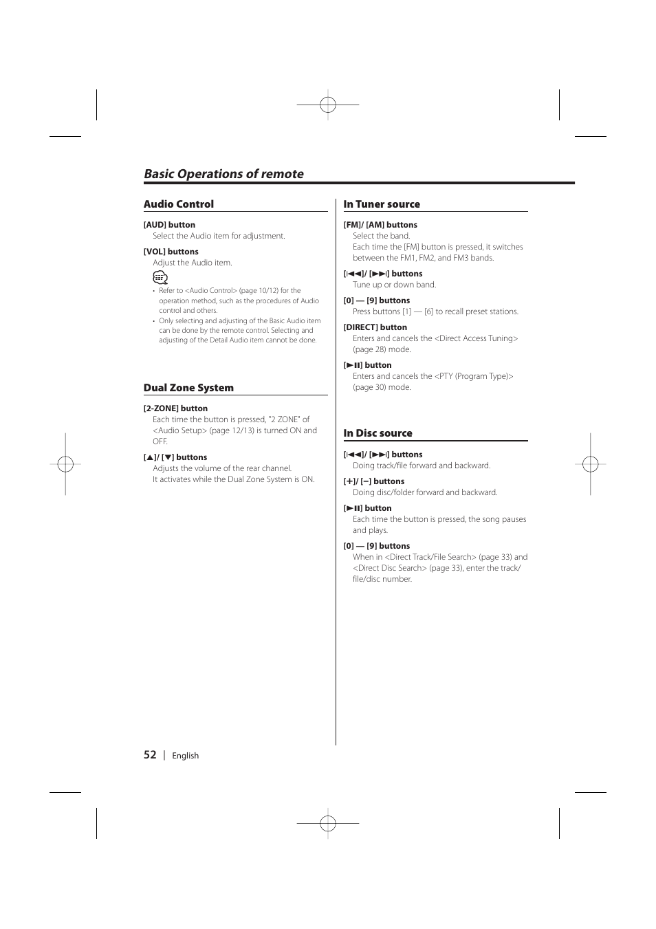 Basic operations of remote | Kenwood KDC-MP628 User Manual | Page 52 / 64