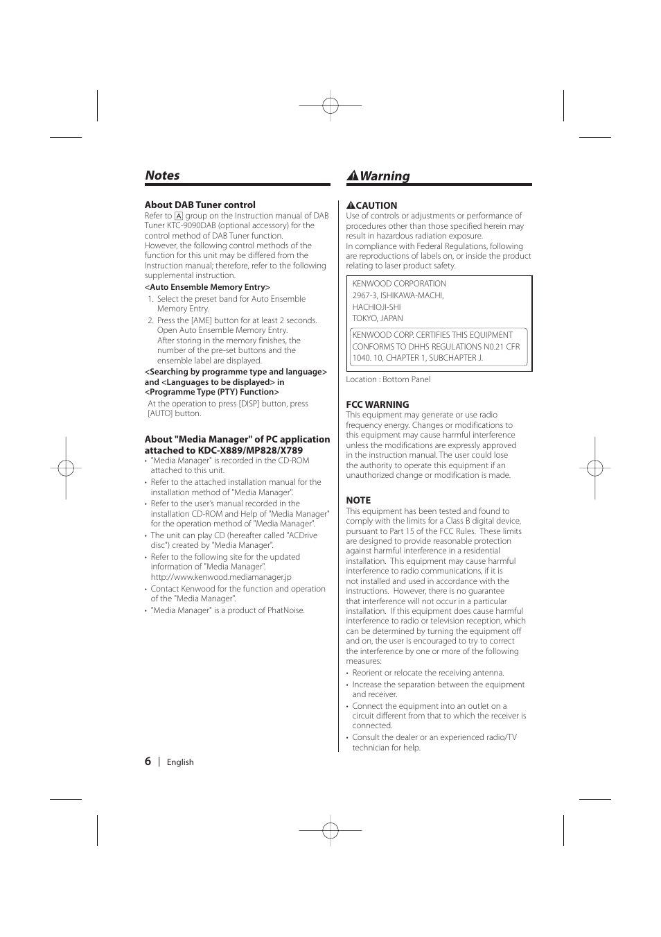 2 warning | Kenwood KDC-MP628 User Manual | Page 6 / 64