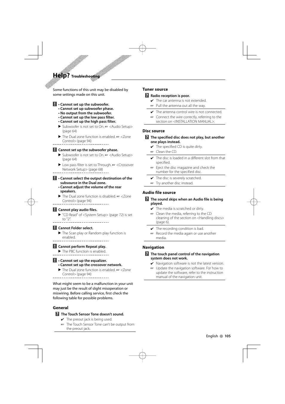 Help | Kenwood Excelon DDX812 User Manual | Page 105 / 112