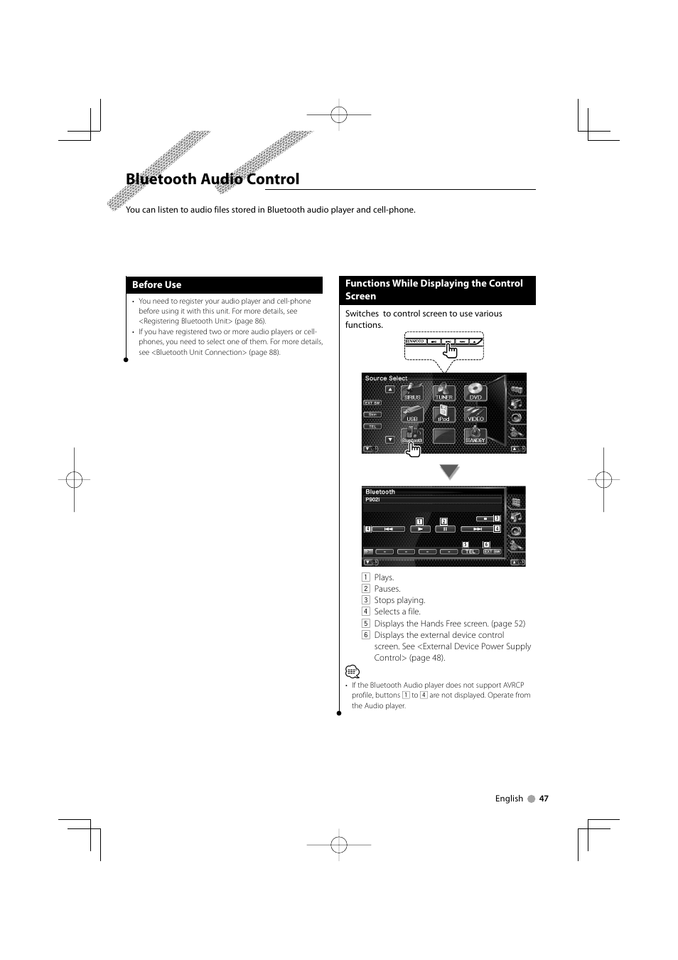 Bluetooth audio control | Kenwood Excelon DDX812 User Manual | Page 47 / 112