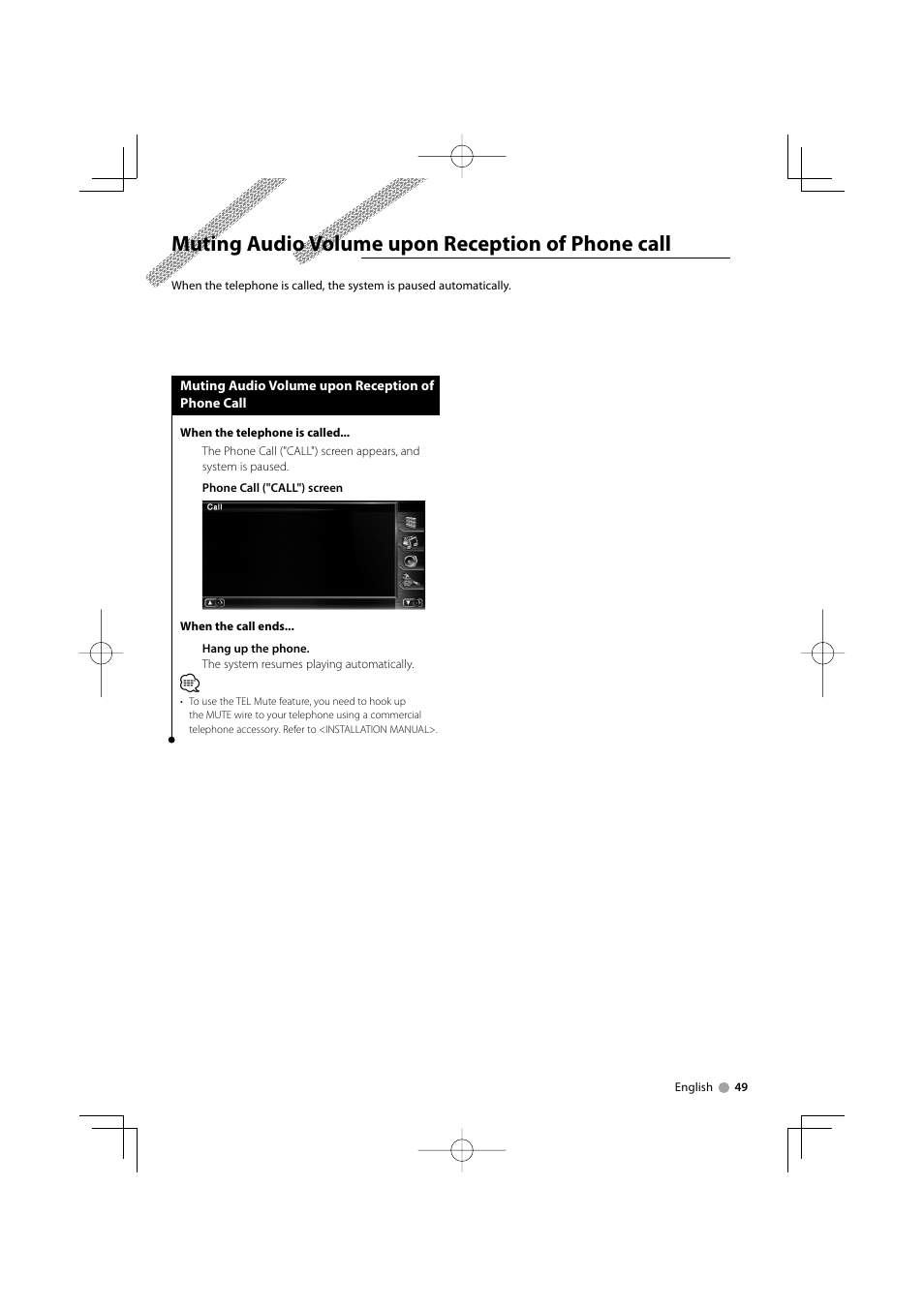 Muting audio volume upon reception of phone call | Kenwood Excelon DDX812 User Manual | Page 49 / 112