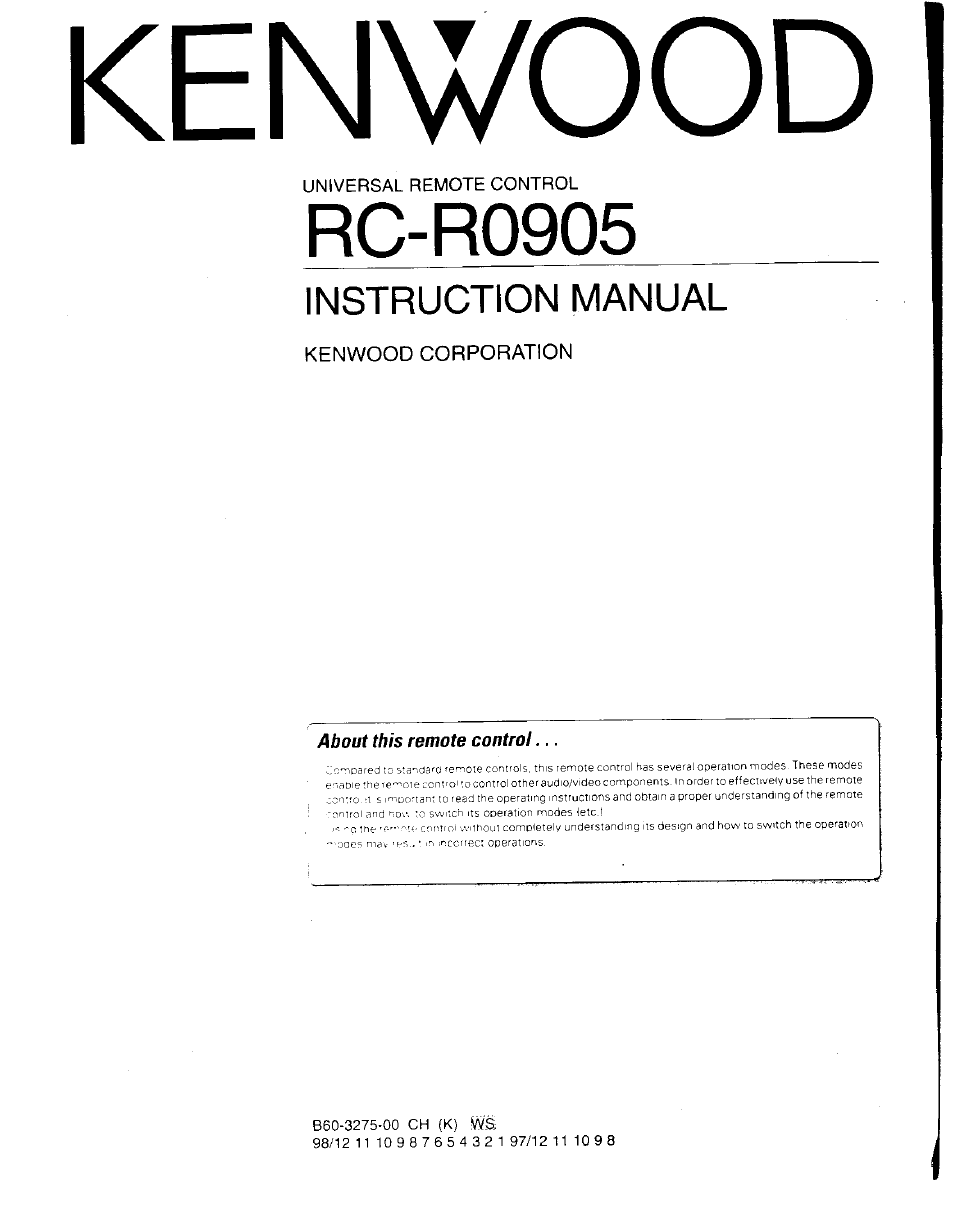 Kenwood RC-R0905 User Manual | 27 pages