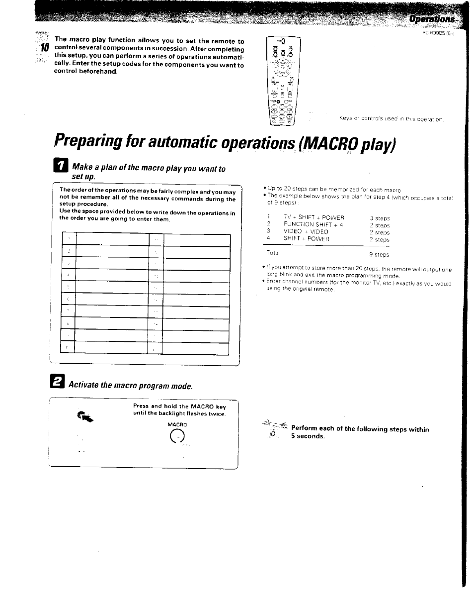 Make a plan of the macro play you want to set up, Activate the macro program mode | Kenwood RC-R0905 User Manual | Page 10 / 27