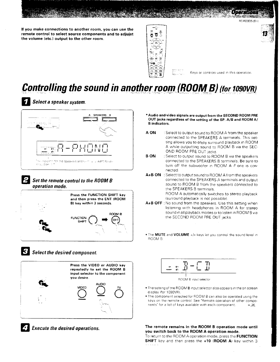 Select a speaker system, Select the desired component, O q o | Controlling the sound in another nqm iroofllbl | Kenwood RC-R0905 User Manual | Page 13 / 27