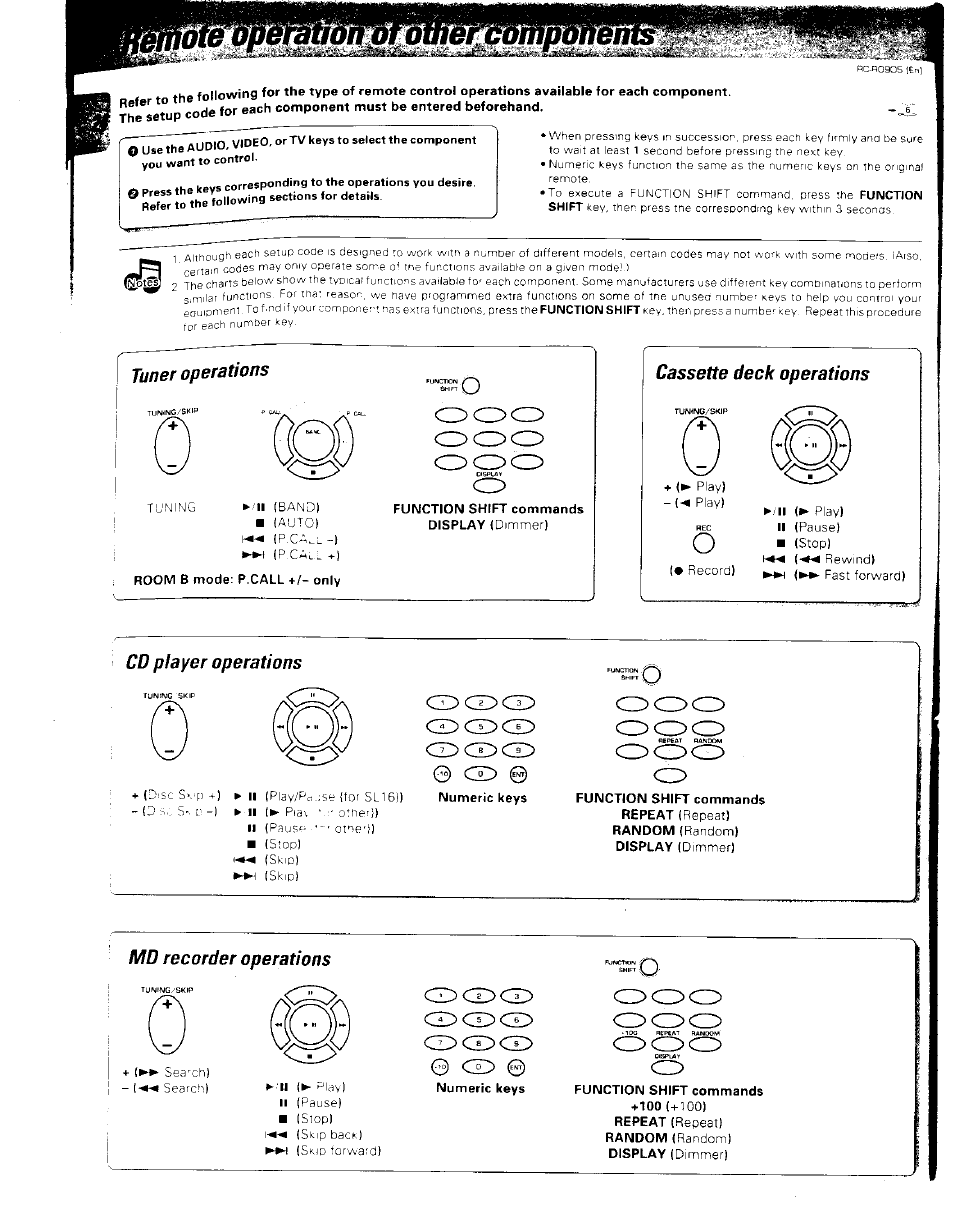 Tuner operations, Cassette deck operations, Cd player operations | Md recorder operations, Operations | Kenwood RC-R0905 User Manual | Page 24 / 27