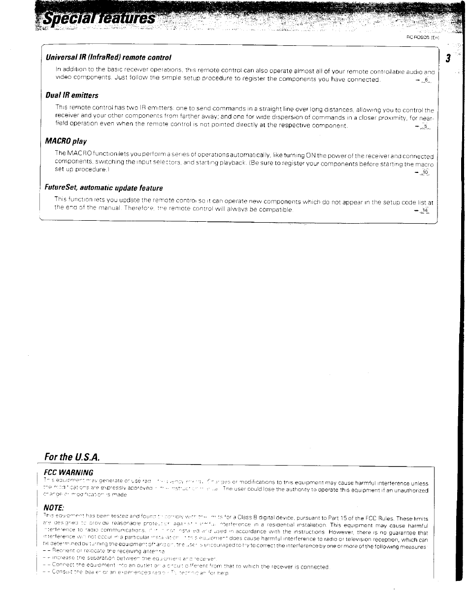 For the u.s,a | Kenwood RC-R0905 User Manual | Page 3 / 27