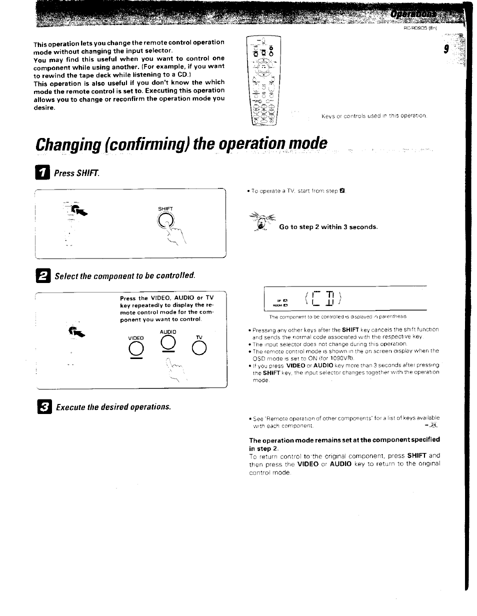 Press shift, Select the component to be controlled | Kenwood RC-R0905 User Manual | Page 9 / 27