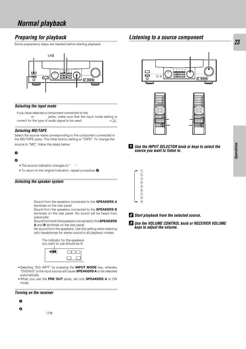 Normal playback, Preparing for playback, Listening to a source component | Kenwood KRF-X9050D User Manual | Page 23 / 52