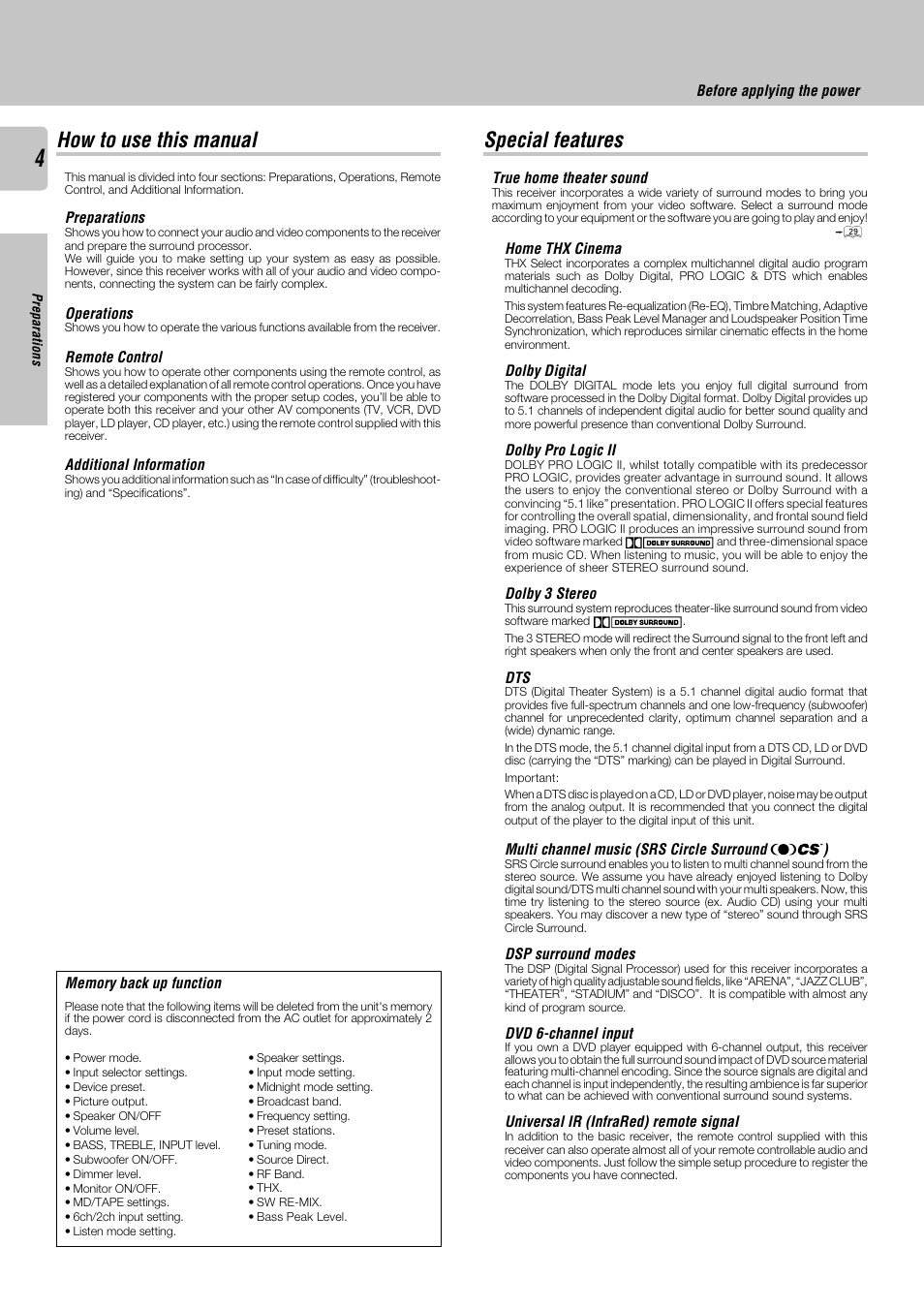 Special features, How to use this manual | Kenwood KRF-X9050D User Manual | Page 4 / 52