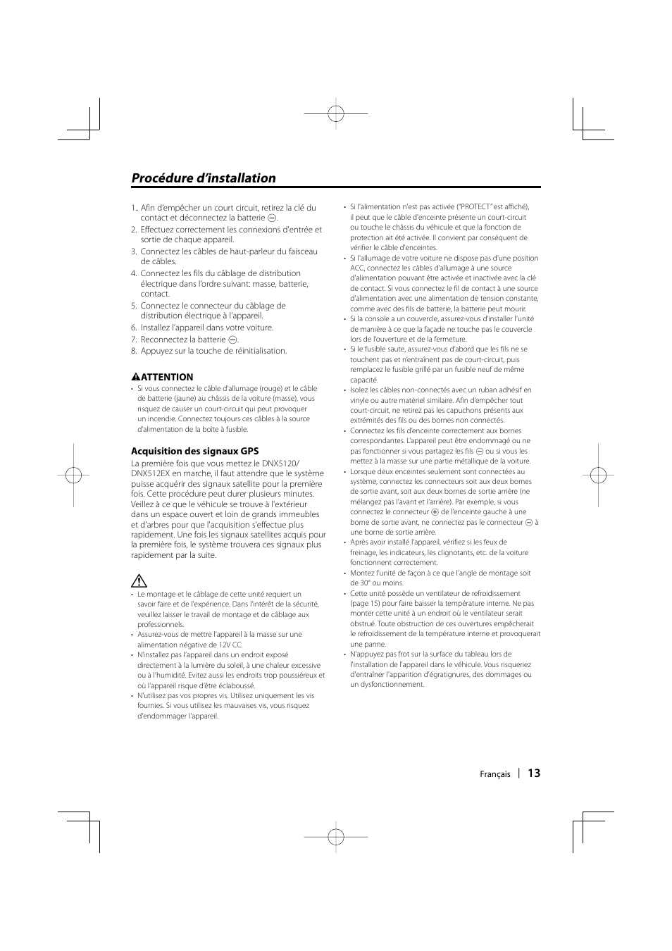 Procédure d’installation | Kenwood DNX512EX User Manual | Page 13 / 32