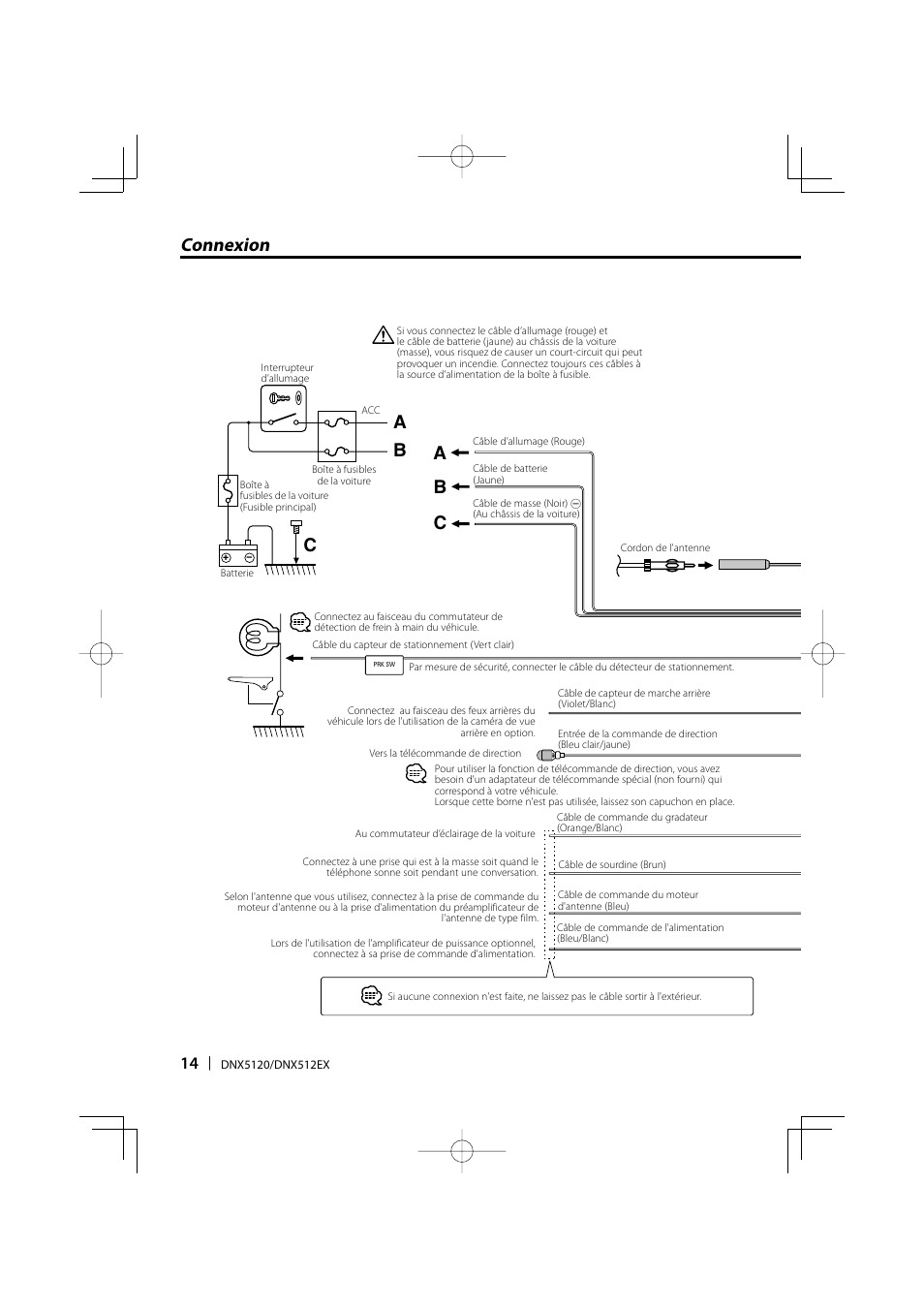 Connexion b c, Bc a a | Kenwood DNX512EX User Manual | Page 14 / 32