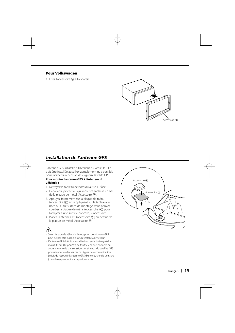 Installation de l'antenne gps | Kenwood DNX512EX User Manual | Page 19 / 32