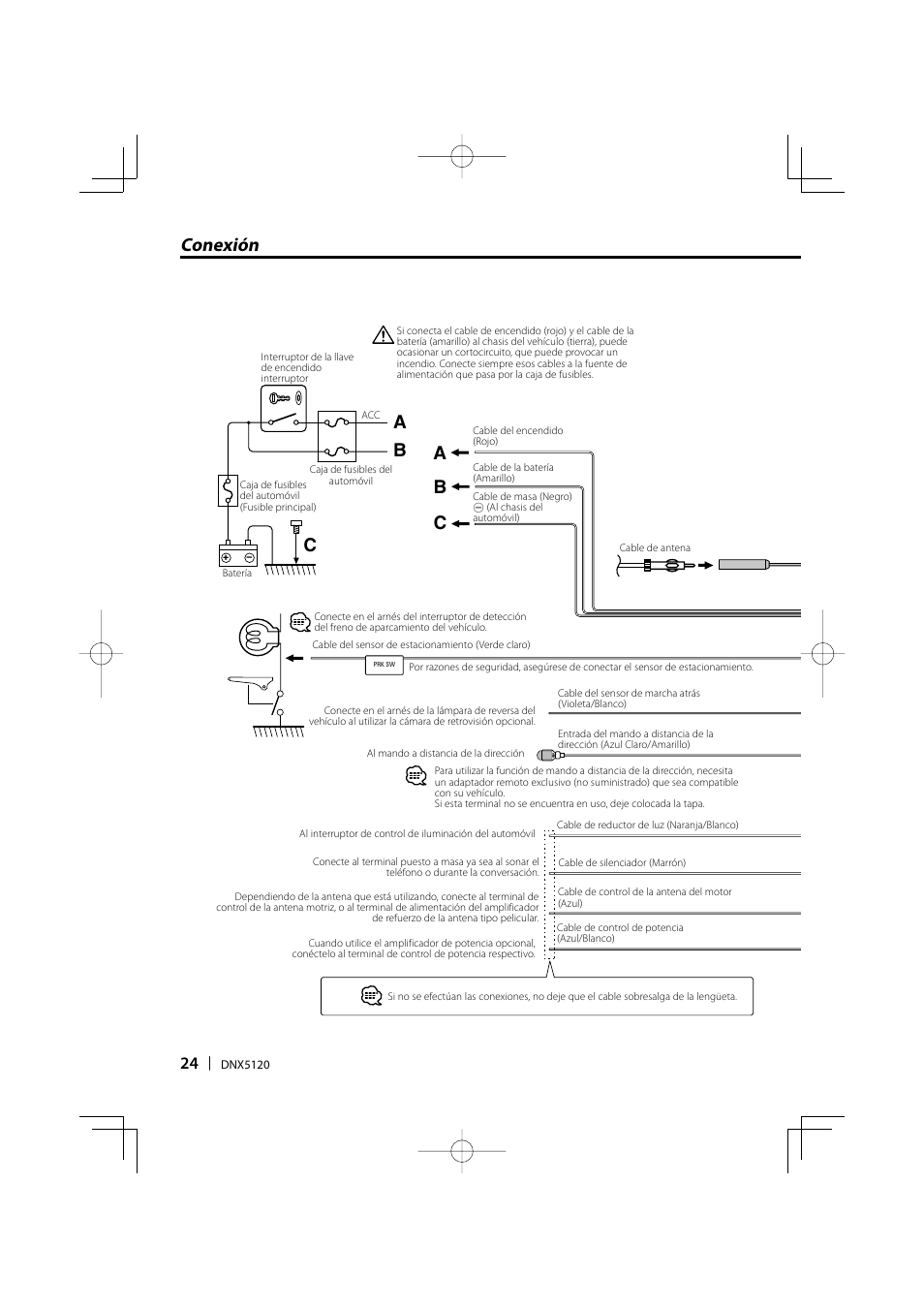 Conexión b c, Bc a a | Kenwood DNX512EX User Manual | Page 24 / 32