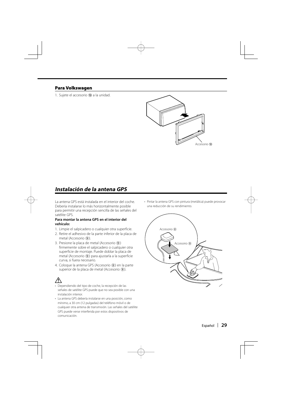 Instalación de la antena gps | Kenwood DNX512EX User Manual | Page 29 / 32