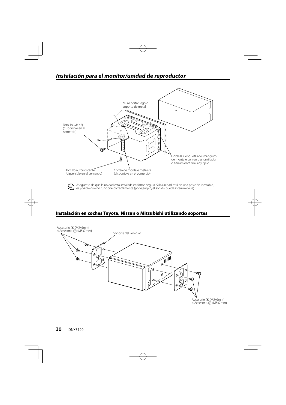 Instalación para el monitor/unidad de reproductor | Kenwood DNX512EX User Manual | Page 30 / 32