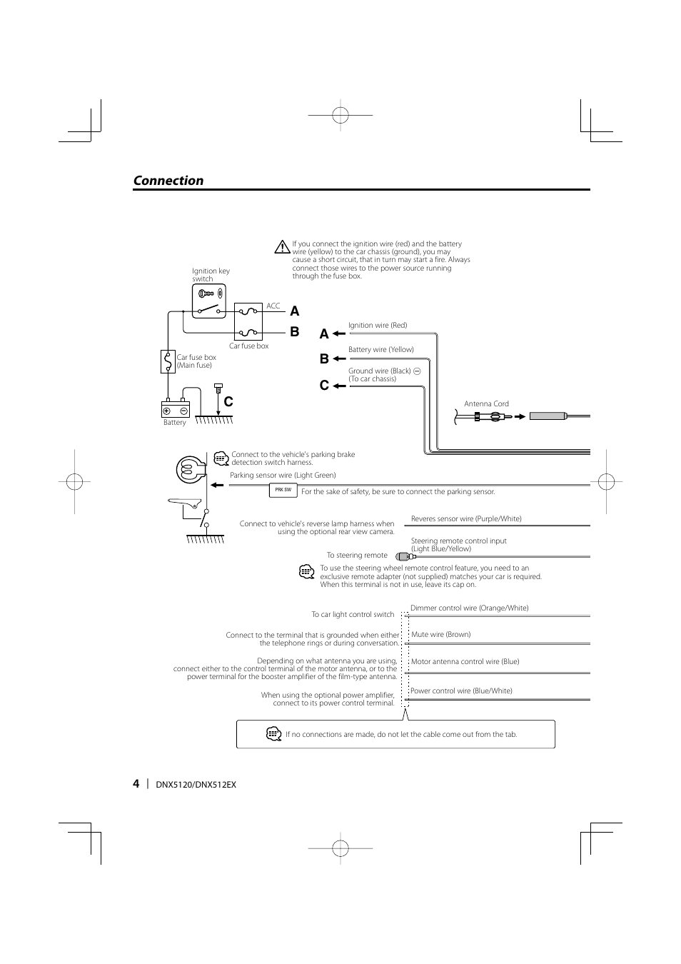 Connection b c, Bc a a | Kenwood DNX512EX User Manual | Page 4 / 32