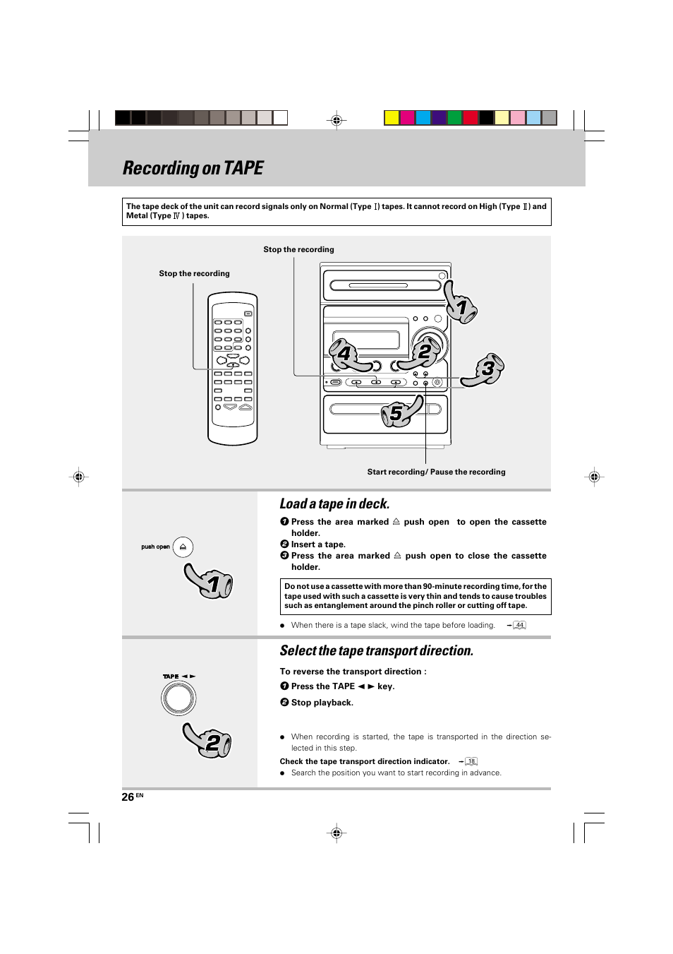 Recording on tape | Kenwood HM-535 User Manual | Page 26 / 48