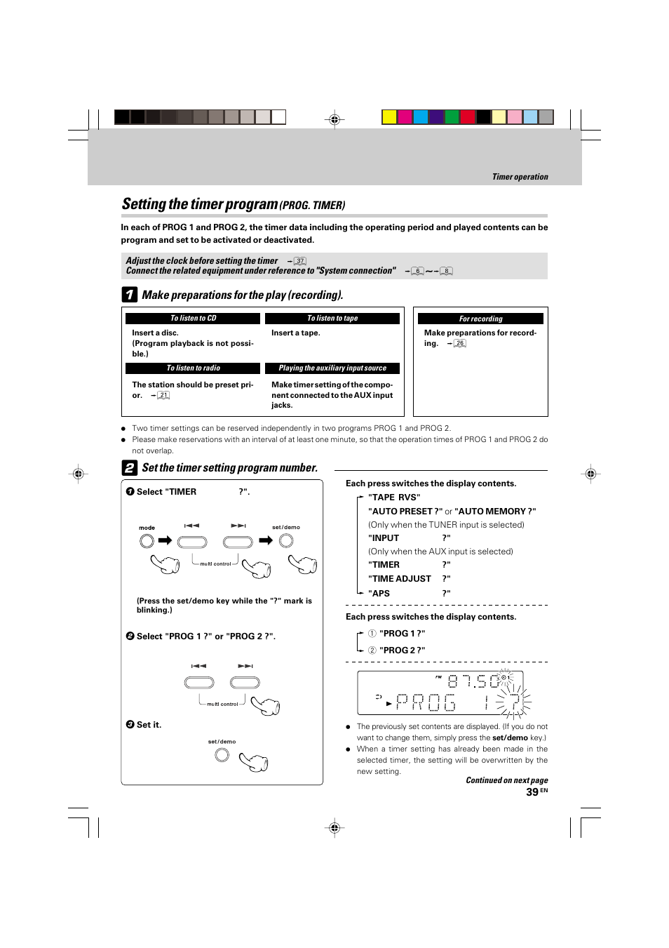 Setting the timer program | Kenwood HM-535 User Manual | Page 39 / 48