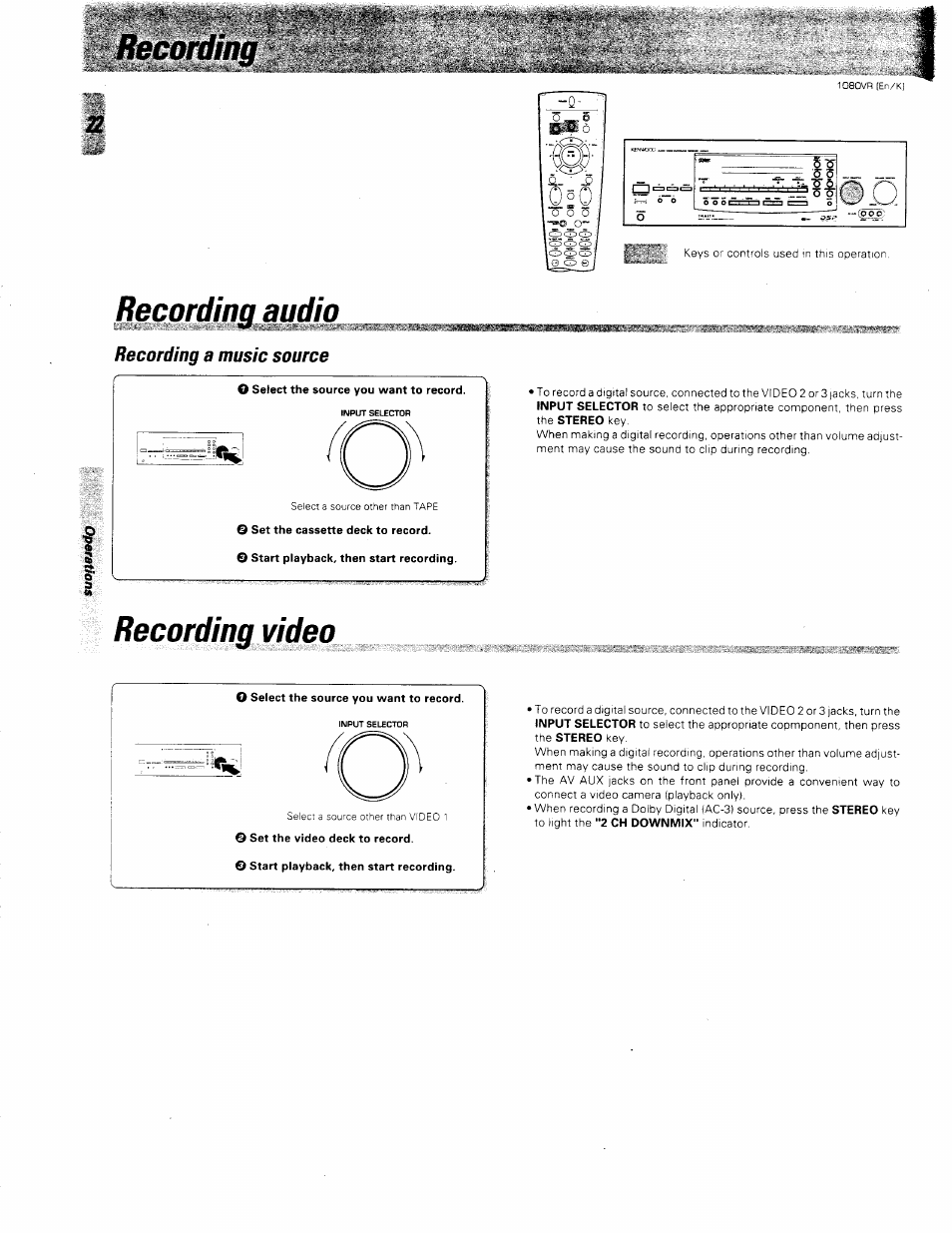 Recording a music source, Recording audio, Recording video | Recording | Kenwood 1080VR User Manual | Page 30 / 67