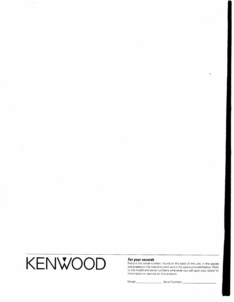 For your records, Kenwood | Kenwood 1080VR User Manual | Page 67 / 67